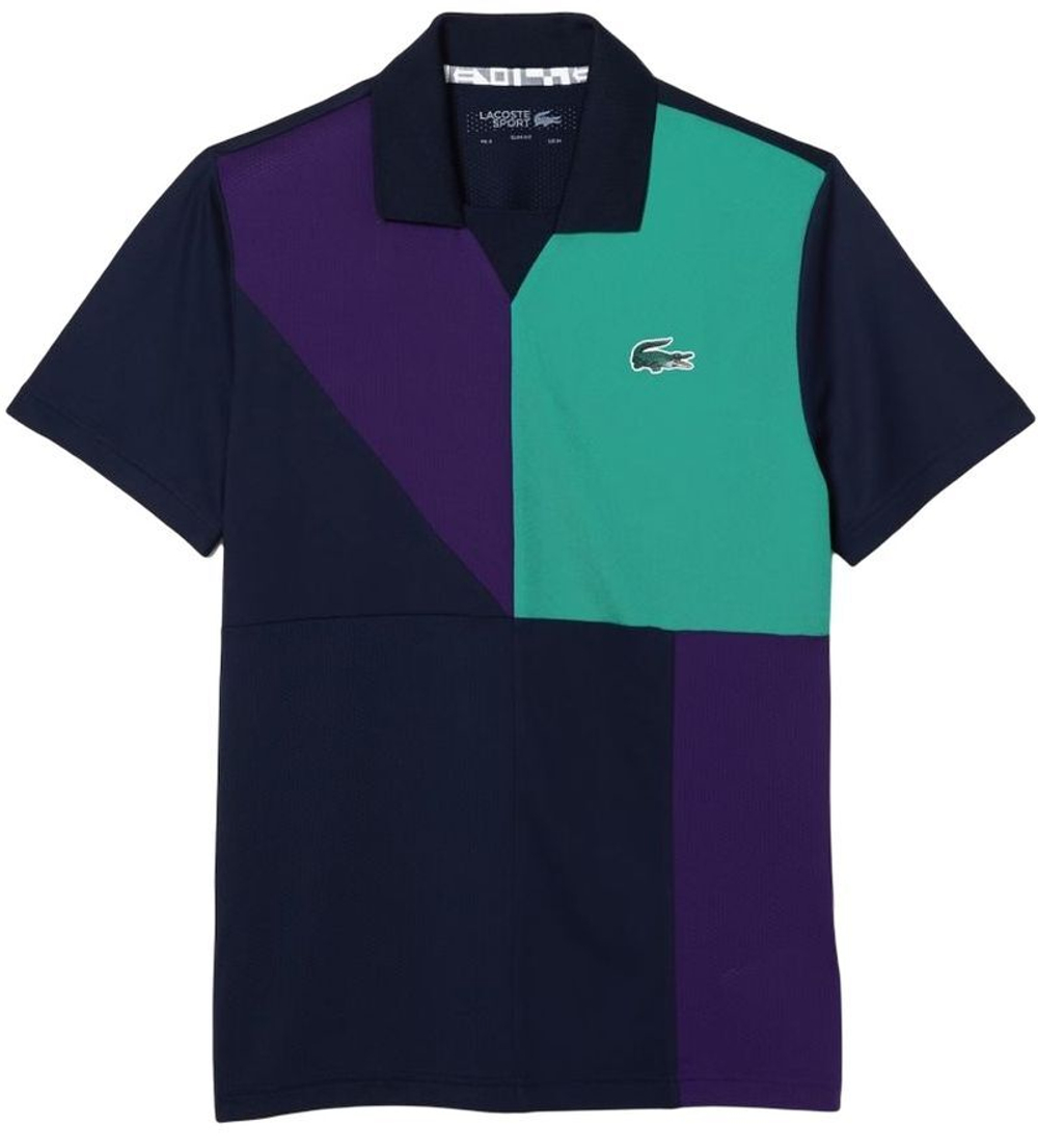 Мужское поло теннисное Lacoste SPORT Colour-Block Ultra-Dry Piqué Tennis Polo - navy blue/purple/green