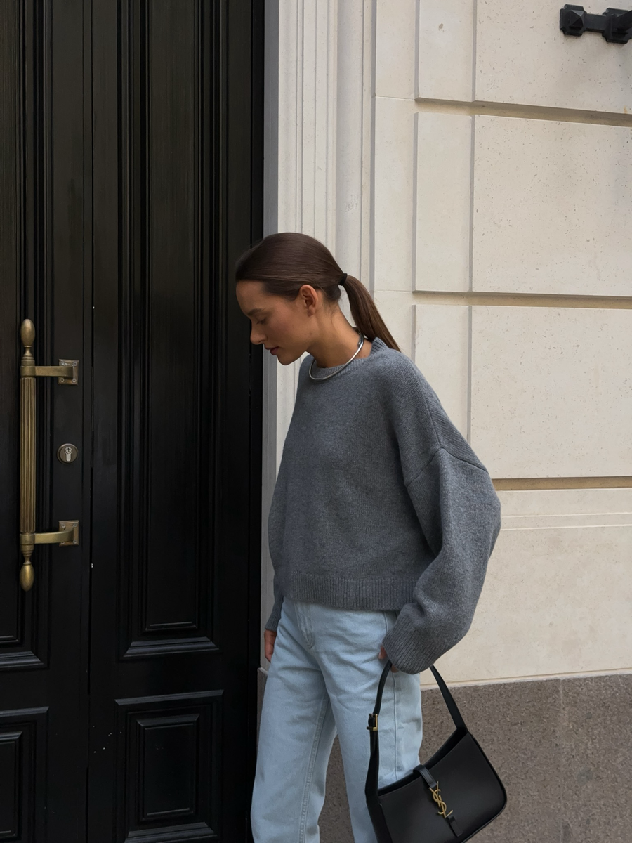 Джемпер из шерсти укороченный серый