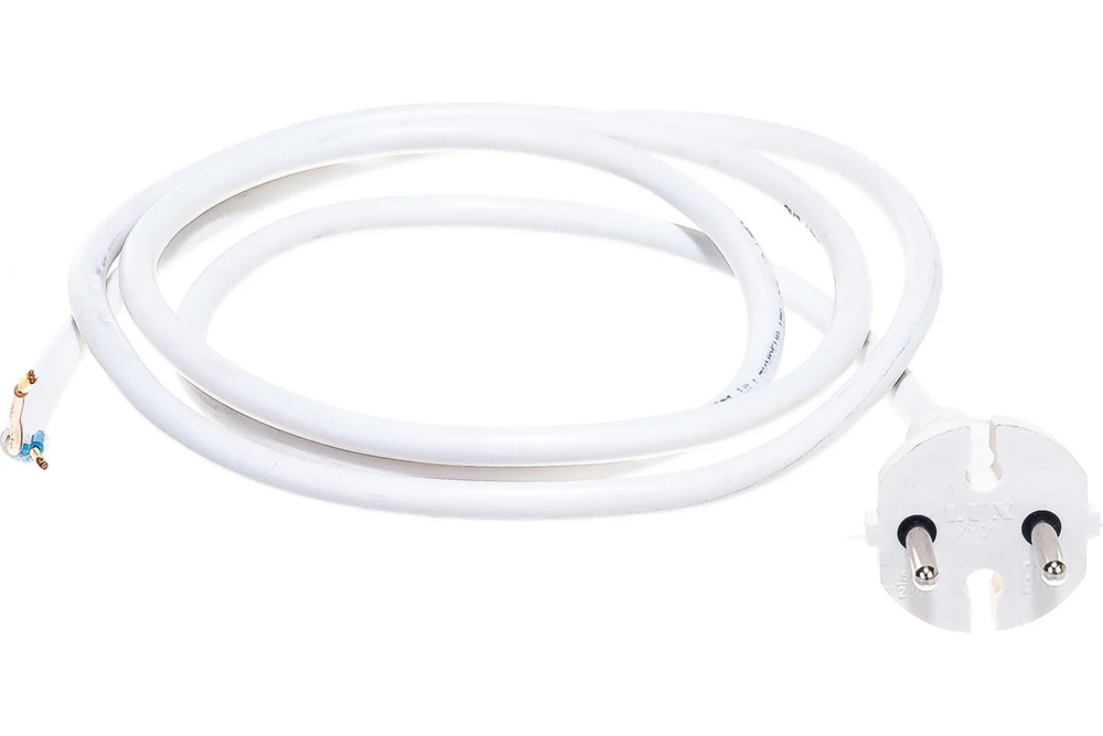 Шнур питания ПВС 2*0,75 1,5м с вилкой б/з белый