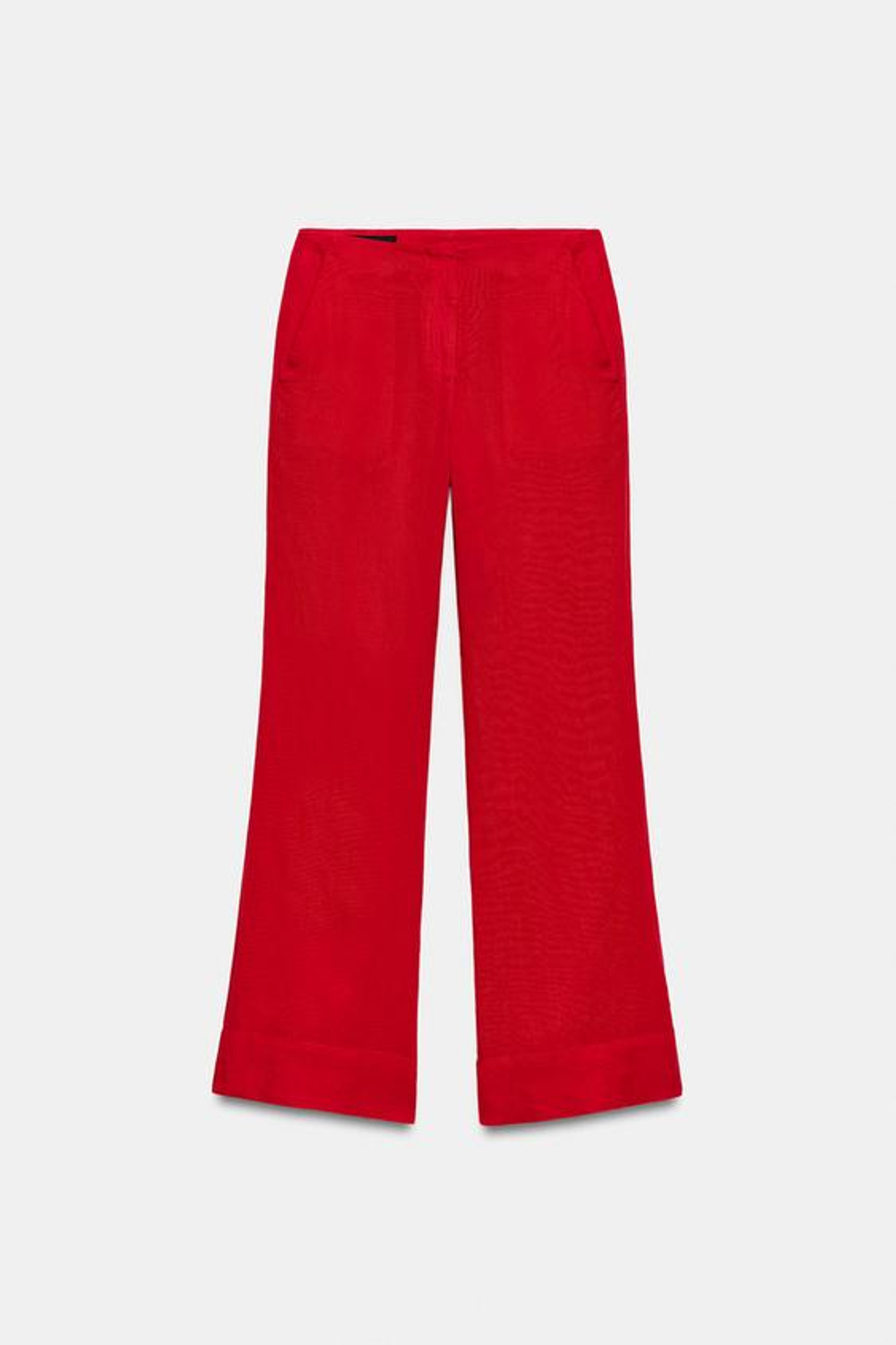 ZARA БРЮКИ ПРЯМОГО КРОЯ ИЗ СМЕСОВОГО ЛЬНА, КРАСНЫЙ