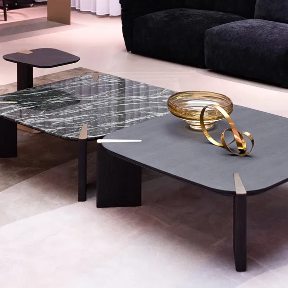 Стол журнальный DC-6605C, 100х100 см, черный с золотыми вставками