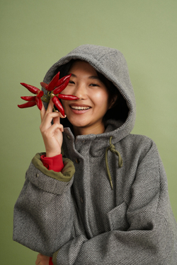 Парка утепленная из смесовой ткани, серая елочка