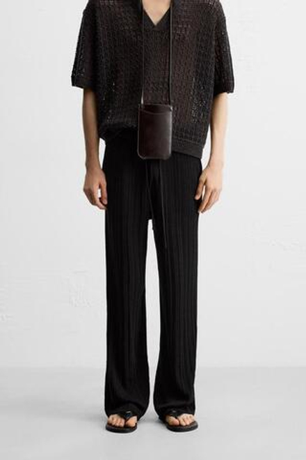 ZARA БРЮКИ ИЗ РЕЛЬЕФНОГО ТРИКОТАЖА, ЧЕРНЫЙ