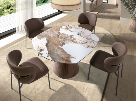 Раздвижной обеденный стол 1187 из керамики в мраморной отделке и ореха