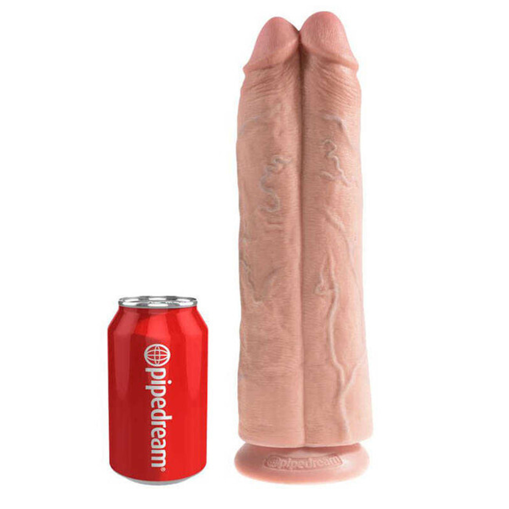 Фаллоимитатор сдвоенный на присоске телесный King Cock 11 Two Cocks One Hole, телесный (Цвет: телесный)