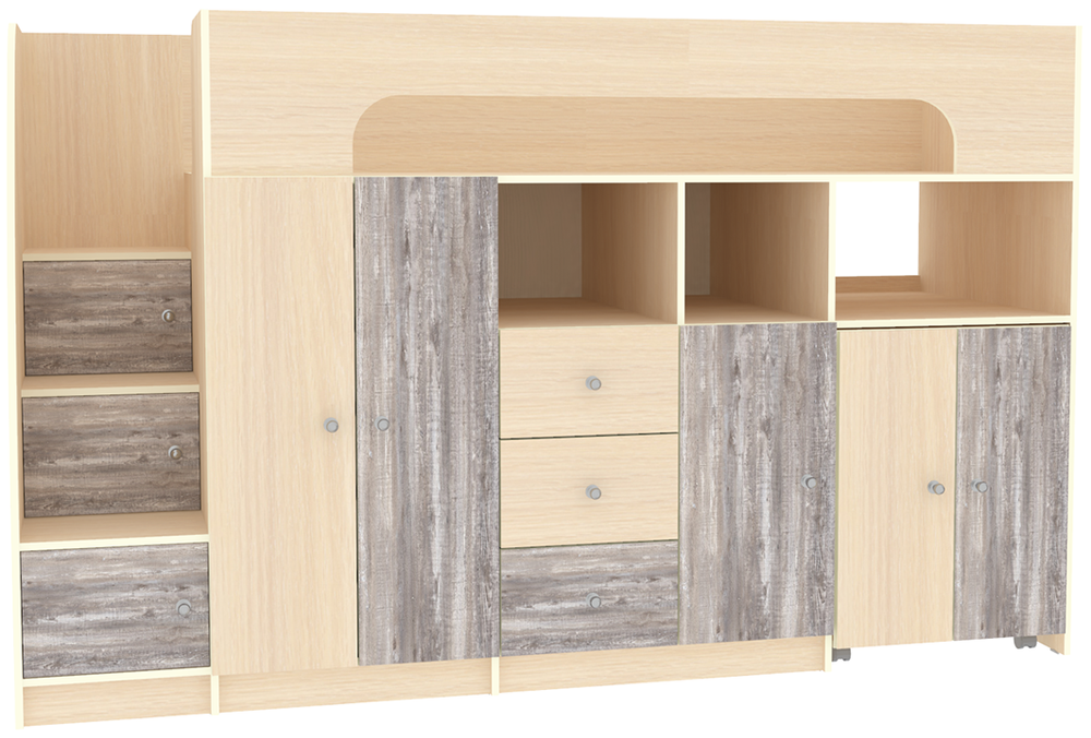 Кровать-чердак КарИВи Астра 11  Дуб Молочный Бетон