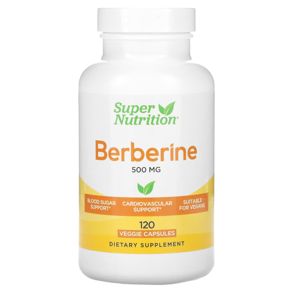 Super Nutrition, берберин гидрохлорид, 500 мг, 120 растительных капсул