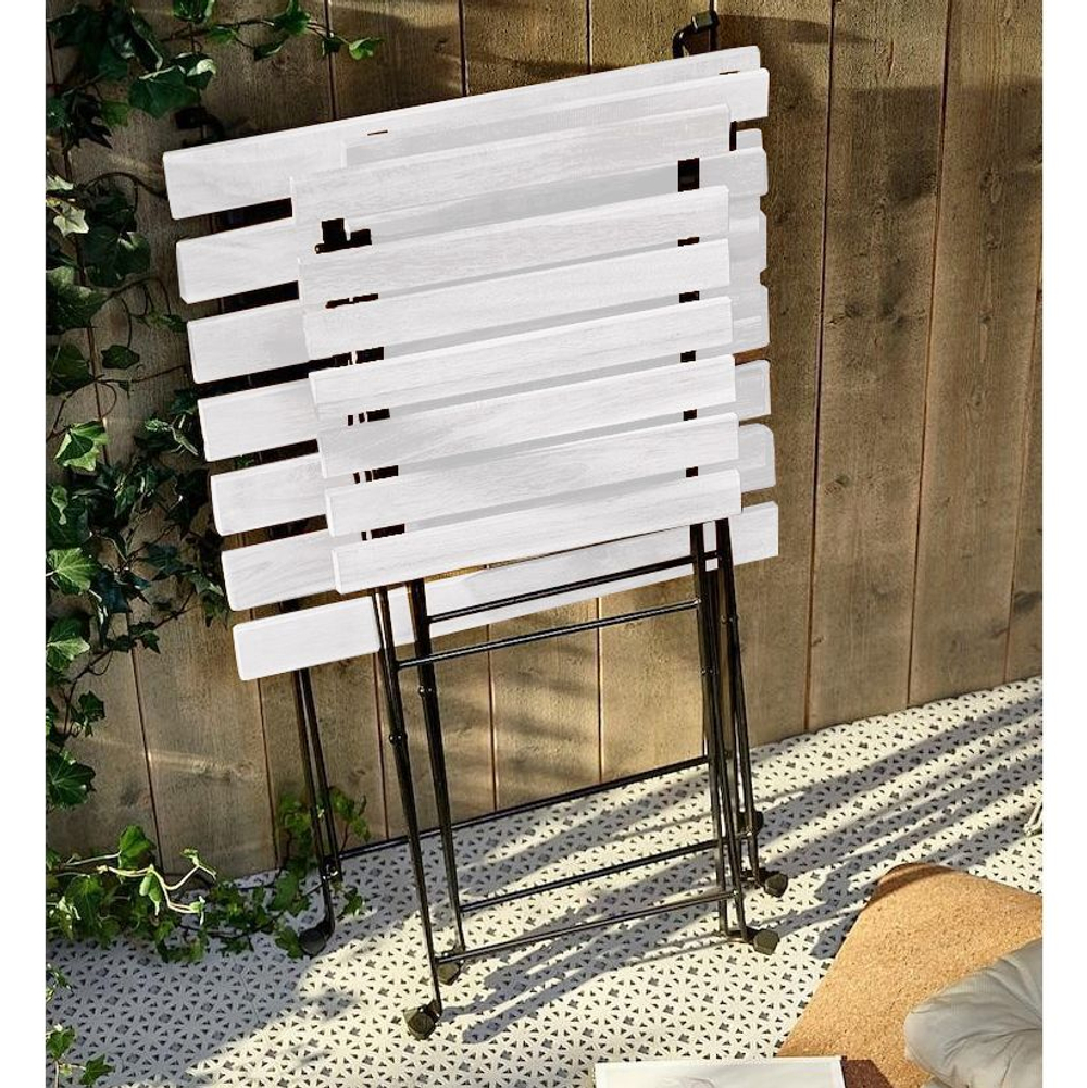 Мебель садовая комплект, Тэрно, складной стол и 2 складных стула, массив березы, с нержавеющим стальным каркасом, для улицы дачи кафе, белый, IKEA