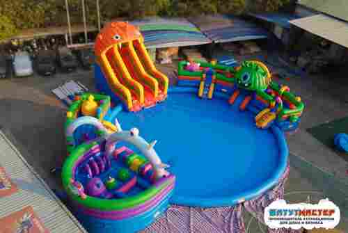 Надувной аквапарк с бассейном и горками «Страна Монстриков», 21×20×6,5 м