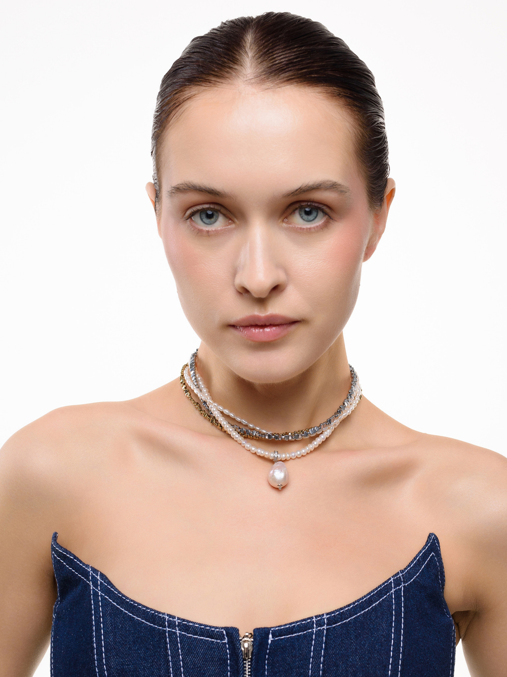 Колье "Holliday mini" из гематита и жемчуга