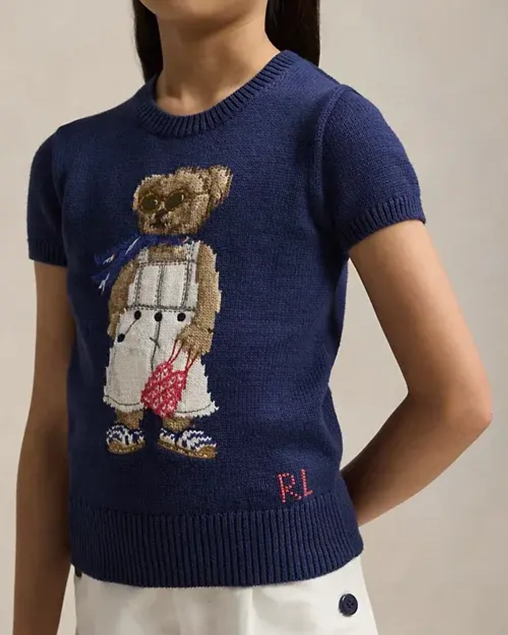 Вязаное поло с рисунком медвежонка и вышивкой RL Ralph Lauren