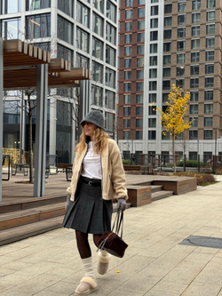 Шерстяная юбка в складку серый