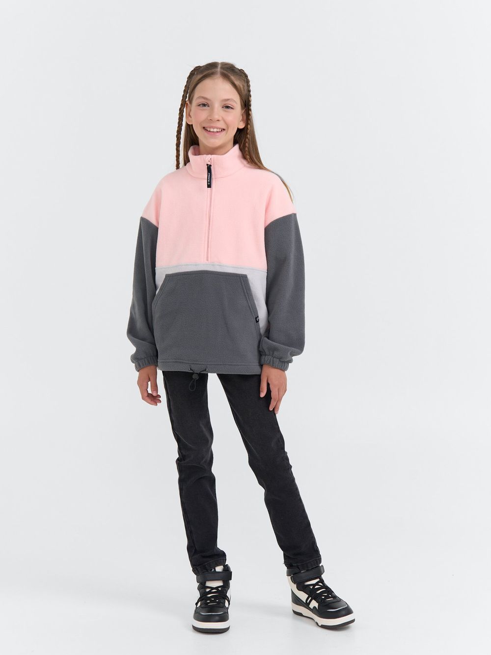 Олимпийка флисовая Колор блок "Графит/Роза" 7+