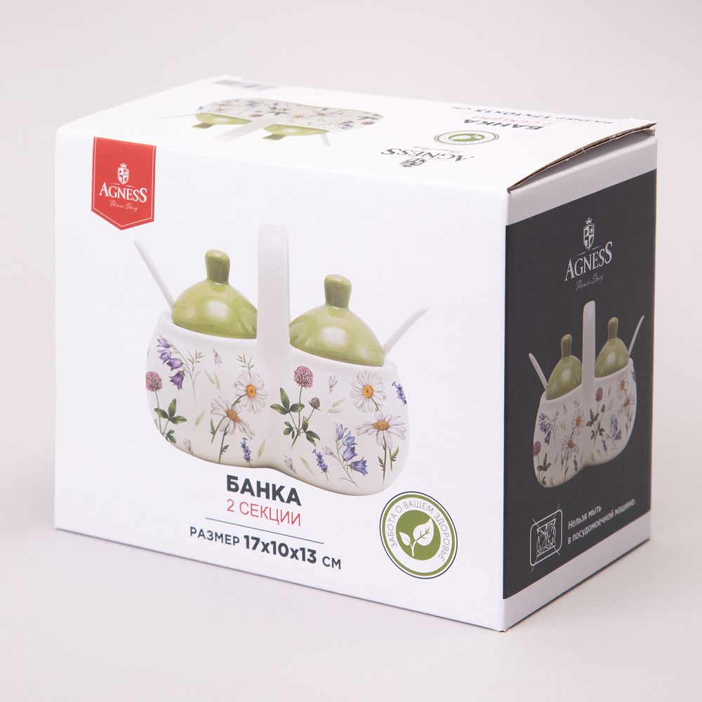 САХАРНИЦА С ЛОЖКОЙ AGNESS "FLOWER STORY" 10*9,5 СМ 300 МЛ (КОР=36ШТ.)