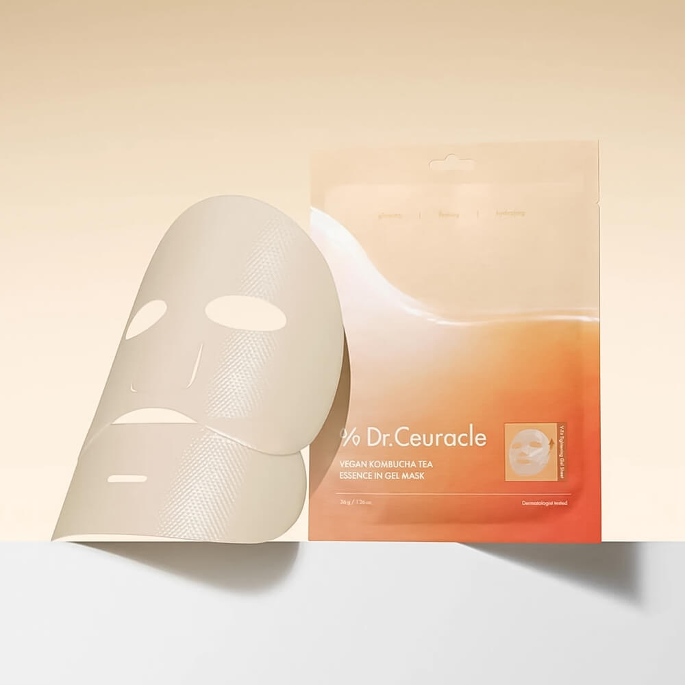 DR.CEURACLE Vegan Kombucha Tea Essence In Gel Mask Веганская гидрогелевая маска-эссенция с комбучей, 36 гр
