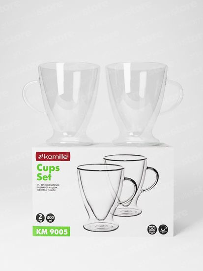 Набор стеклянных чашек 2 шт. 300 мл. Kamille KM 9005 с двойными стенками