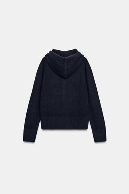 ZARA ТОЛСТОВКА ИЗ 100% ШЕРСТИ С КАПЮШОНОМ, МОРСКОЙ СИНИЙ