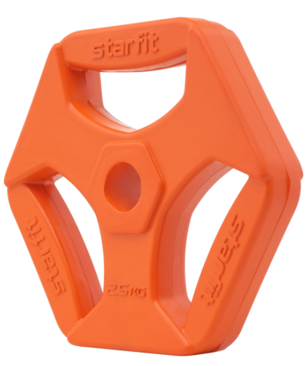 Диск обрезиненный с хватами BB-205 d=26 мм, без стальной втулки, оранжевый, 2,5 кг