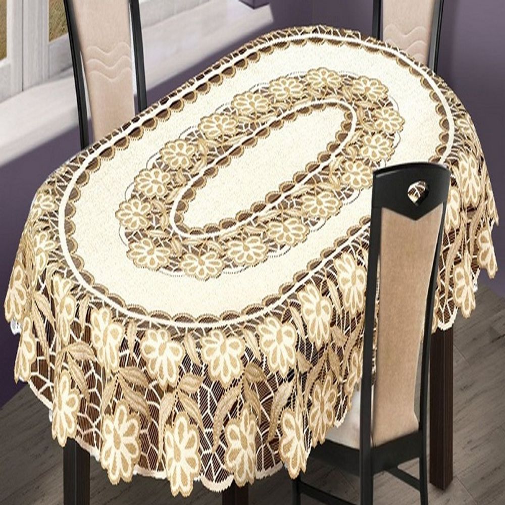 Скатерть жаккардовая овальная, цвет кремово-золотистый, Польша.