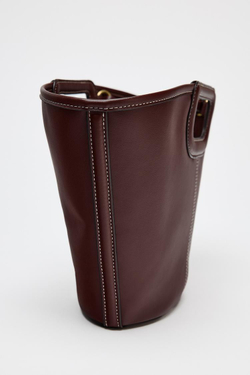 ZARA СУМКА-ШОПЕР С ДЕКОРАТИВНОЙ СТРОЧКОЙ, БОРДОВО-КРАСНЫЙ