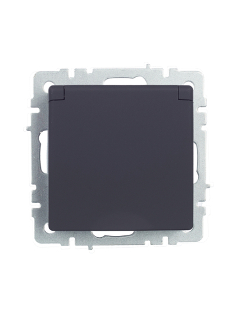 BRITE Розетка 1-местная с заземлением с защитными шторками и крышкой 16А IP44 РСбш10-3-44-БрГ графит IEK