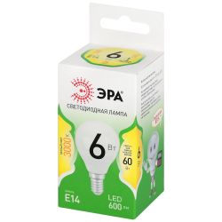 Лампа светодиодная ЭРА GREEN LINE LED P45-6W-830-E14 GL 6Вт шар теплый свет E14 | Лампы cветодиодные Шар (G/P)