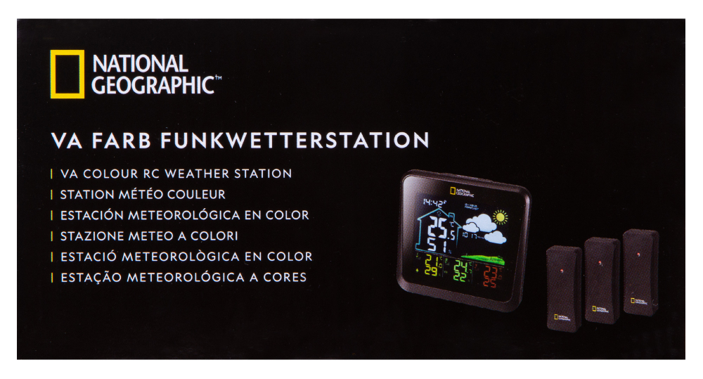 Метеостанция Bresser National Geographic VA с цветным дисплеем и тремя черными датчиками