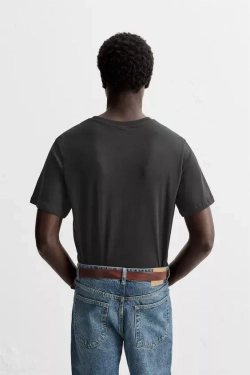 ZARA ФУТБОЛКА ИЗ ЛЕГКОГО ХЛОПКА, МОРСКОЙ ТЕМНО-СИНИЙ