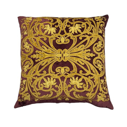 Подушка бордовая бархатная с шёлковой вышивкой, 48х48 см