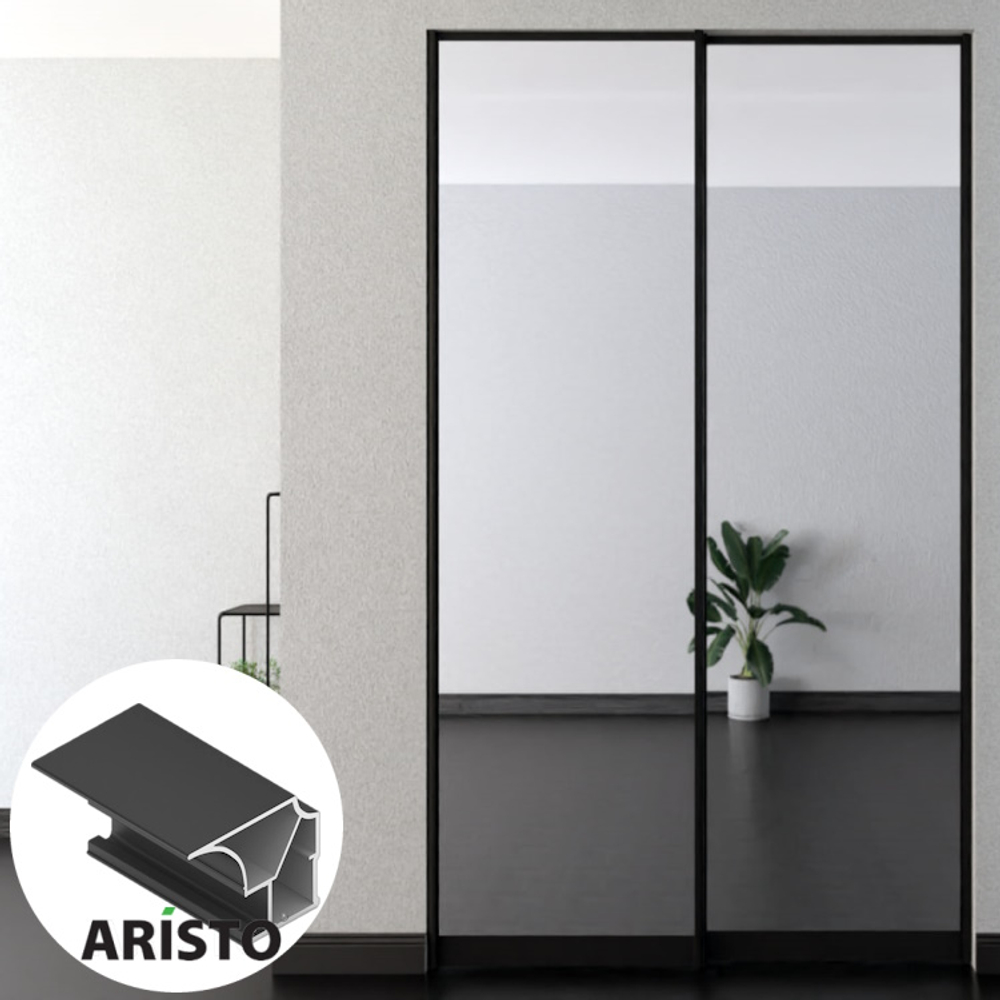 Дверь-купе ARISTO FLAT, зеркало, профиль черный матовый