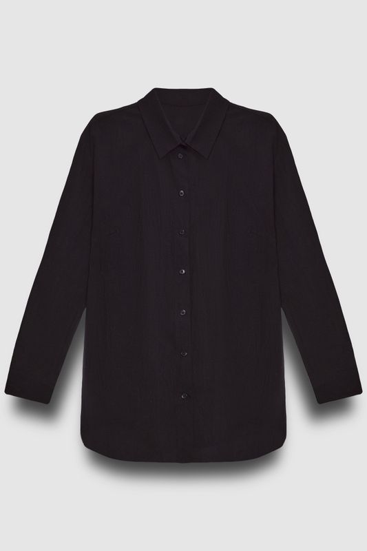 Рубашка свободного кроя из тонкого хлопка, черный