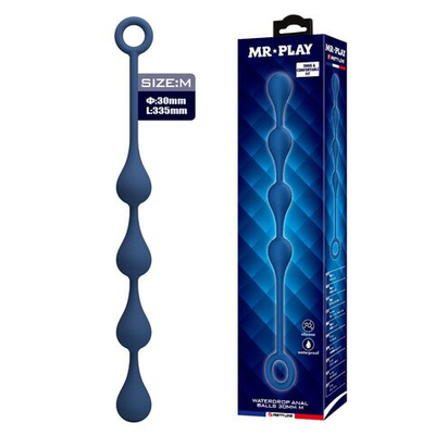 Синяя анальная ёлочка с кольцом Waterdrop Anal Balls 30 mm M - 33,5 см. (Цвет: синий)