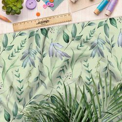 Ткань бифлекс зеленые листья букетов