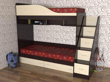 Двухъярусная кровать КарИВи Дуэт без лестницы Венге  Дуб Молочный
