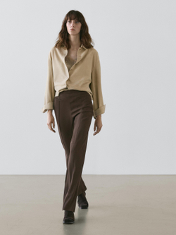 Massimo Dutti Расклешенные брюки с карманом, коричневый