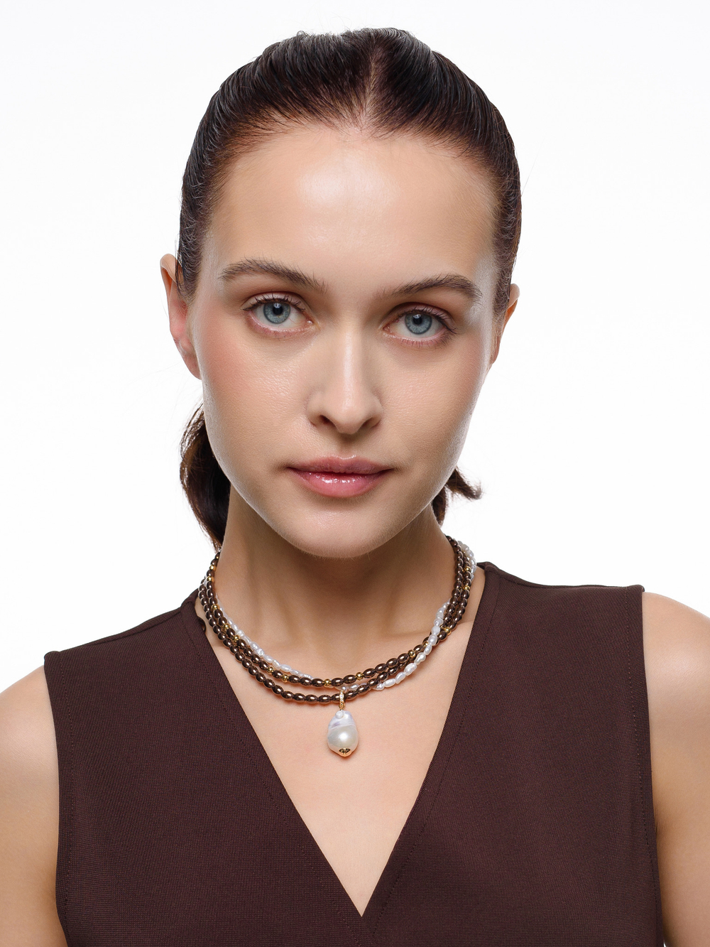 Колье "Grain brown pearl" Gold