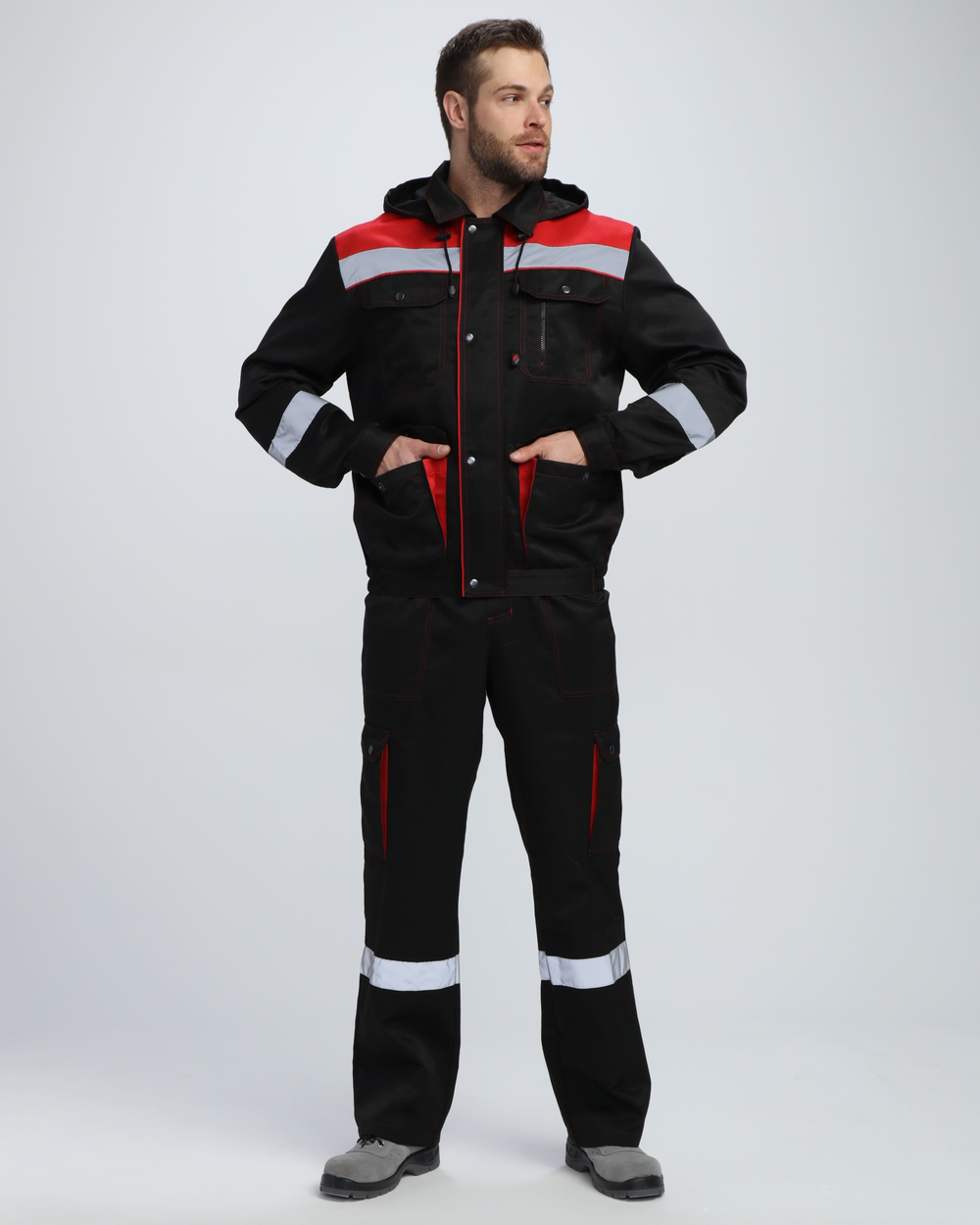 Костюм Нейч-2 СОП с капюшоном (тк.Смесовая,210) п/к, черный/красный