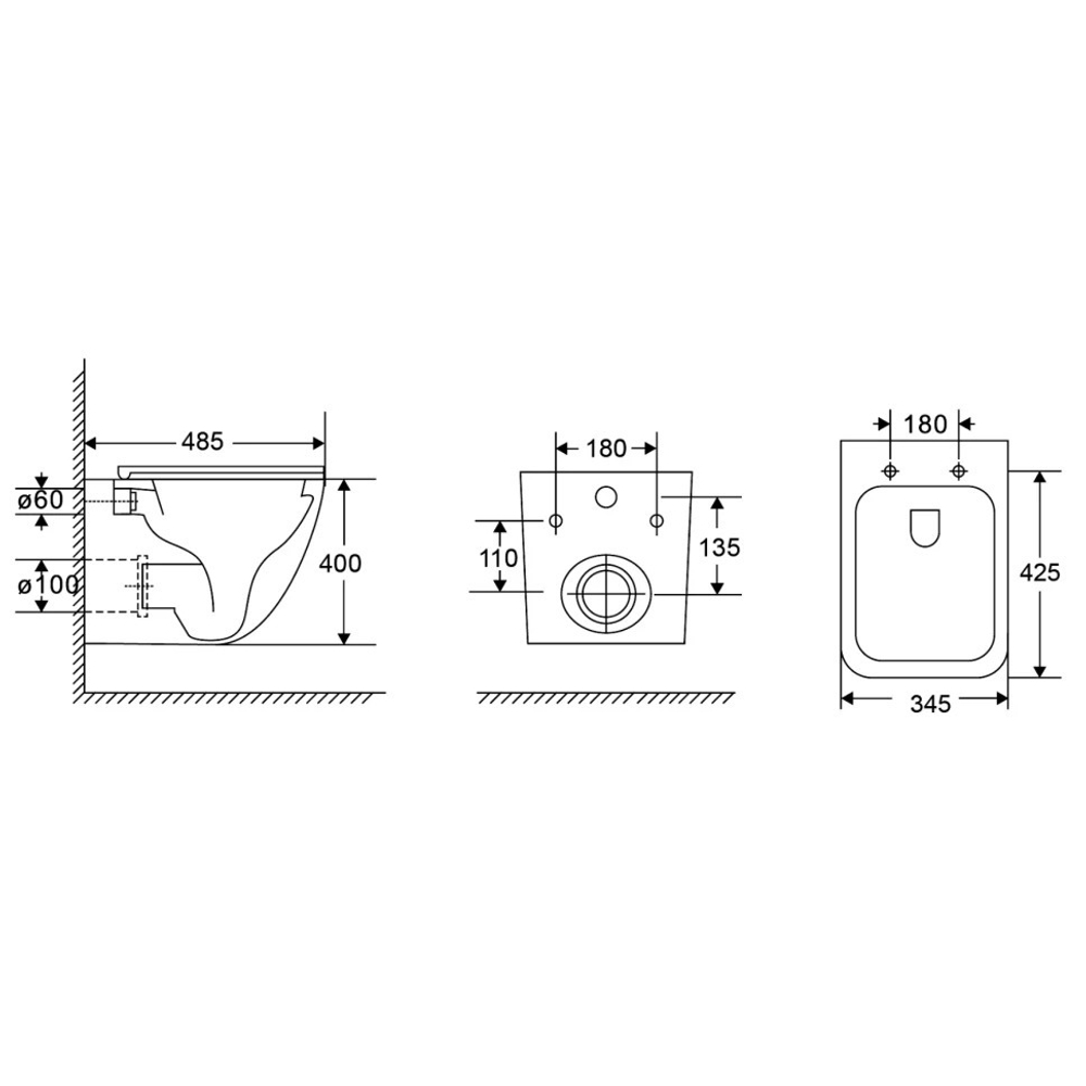 Унитаз подвесной Grossman GR-4497SQC Tornado безободковый, с сиденьем микролифт 485x345x400