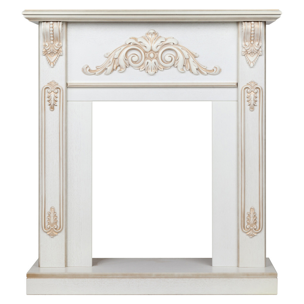 Портал каминный из МДФ RealFlame Anita WT дуб белый с золотой патиной, под очаги (Majestic, Fobos, Eugene, 3D Olympic)