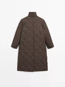 Massimo Dutti Удлиненный непромокаемый пуховик, темный хаки