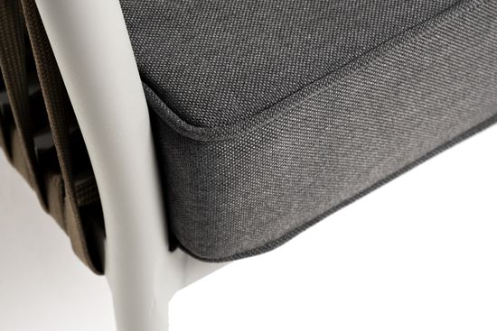 "Касабланка" диван 3-местный плетеный из роупа, каркас алюминий светло-серый (RAL7035) муар, роуп серо-коричневый 23мм, ткань серая 017