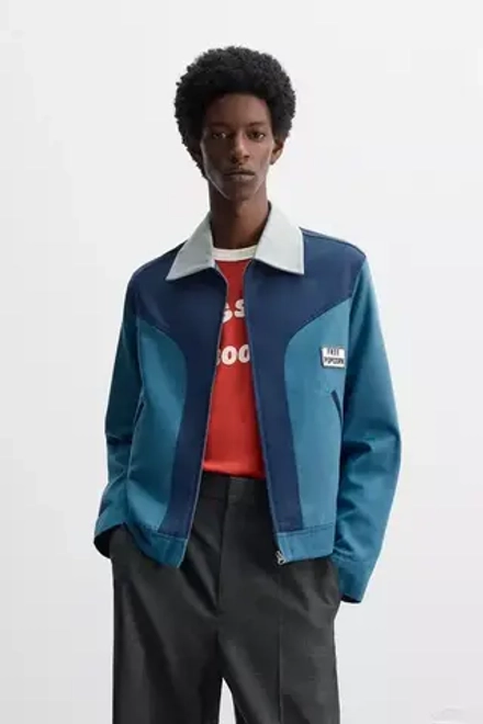 ZARA Х HARRY LAMBERT КУРТКА В СТИЛЕ КОЛОР-БЛОК, СИНИЙ