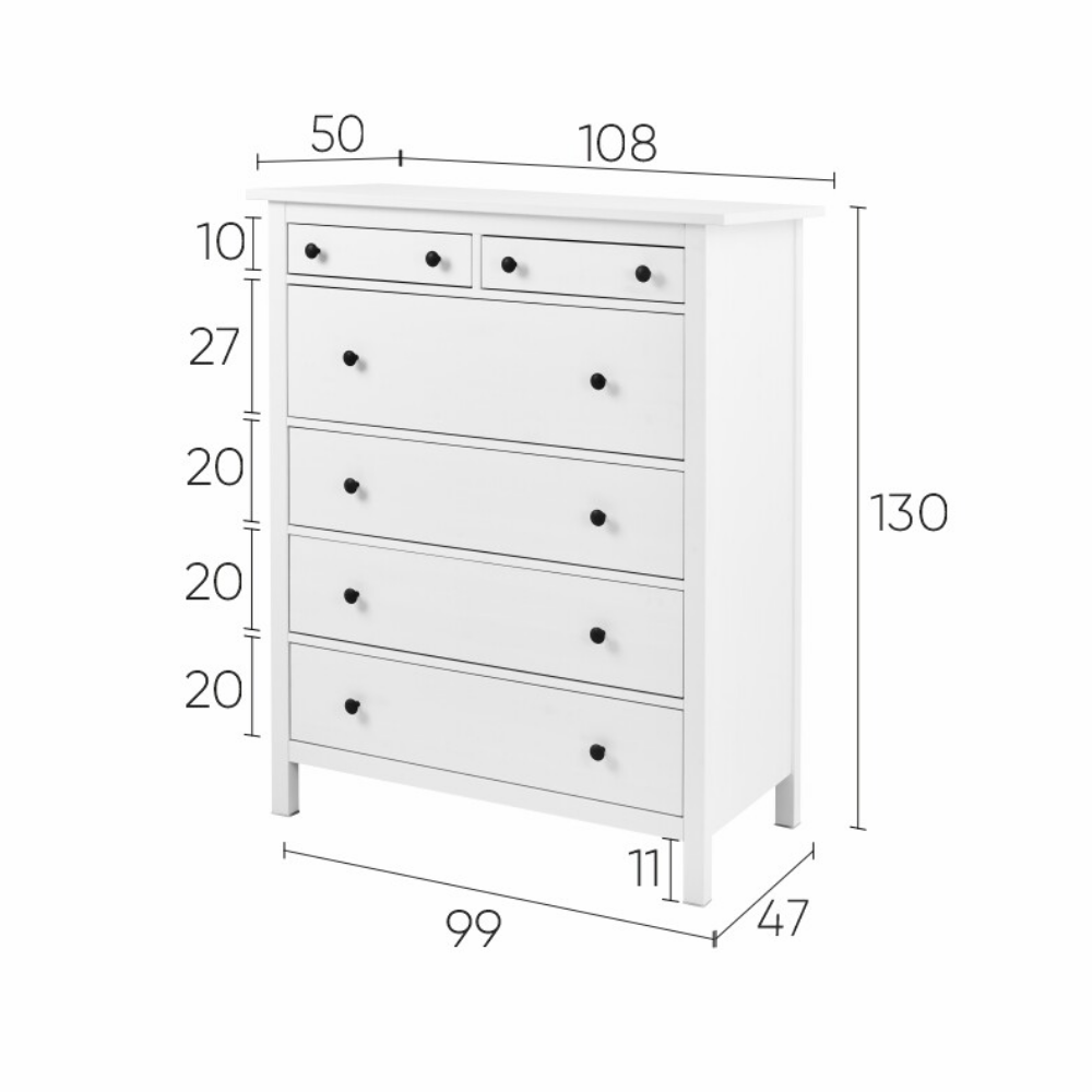 Комод с 6 ящиками деревянный, Хемнэс Hemnes/ Кымор, 108х50х131 см,белый