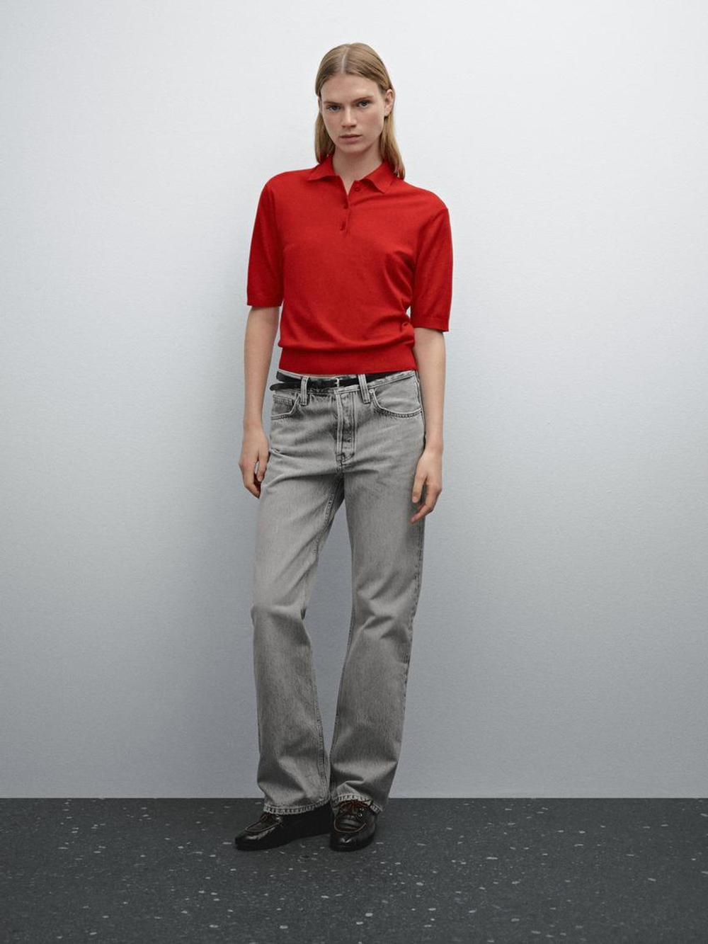 Massimo Dutti Футболка с воротником поло, красный