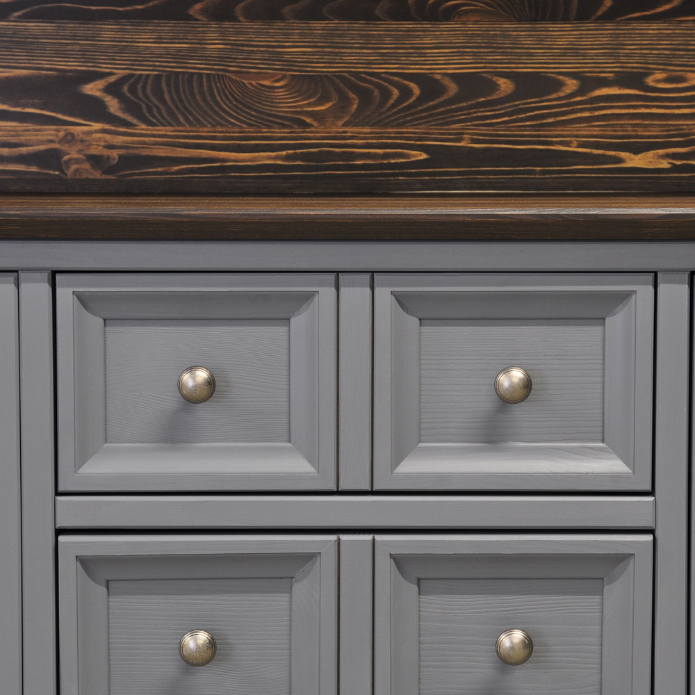 Буфет, 155х41х202, Лэйквью, для кухни и гостиной, деревянный с 4 дверями, из массива дерева, серый, MAKOSA