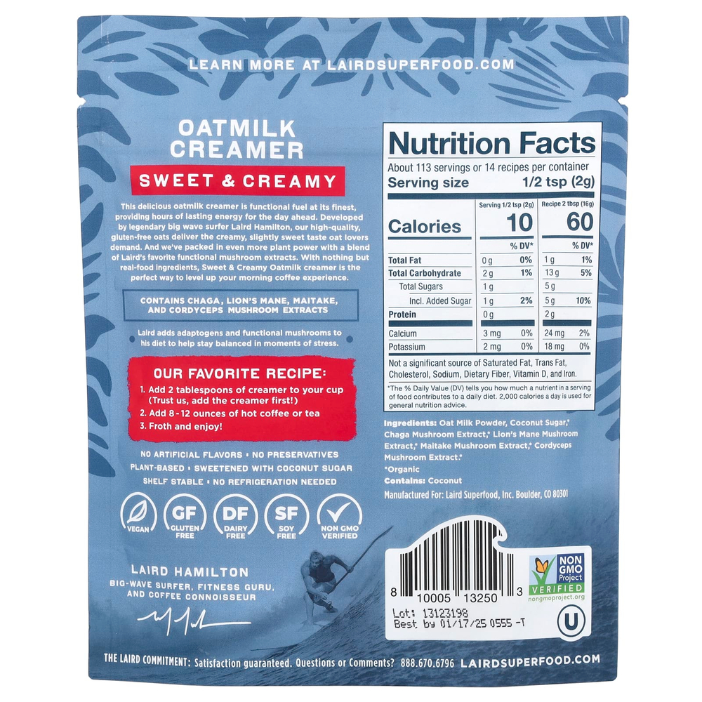 Laird Superfood, Овсяные сливки и адаптогены, сладкие и сливочные, 227 г (8 унций)