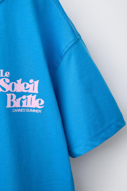 ZARA ФУТБОЛКА С НАДПИСЬЮ, ЯРКО-СИНИЙ