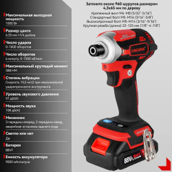 шуруповерт аккумуляторный винтовер ONEVAN Бесщеточный 1000 Вт 6,35мм 1/4дюйма 2 акб для аккумулятора 18-21 В