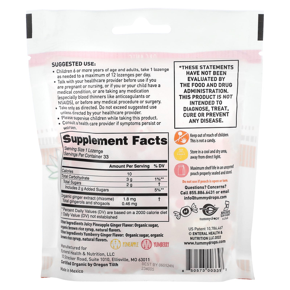 Tummydrops, Органический сочный ананас, имбирь и юмберри, имбирь, 33 пастилки