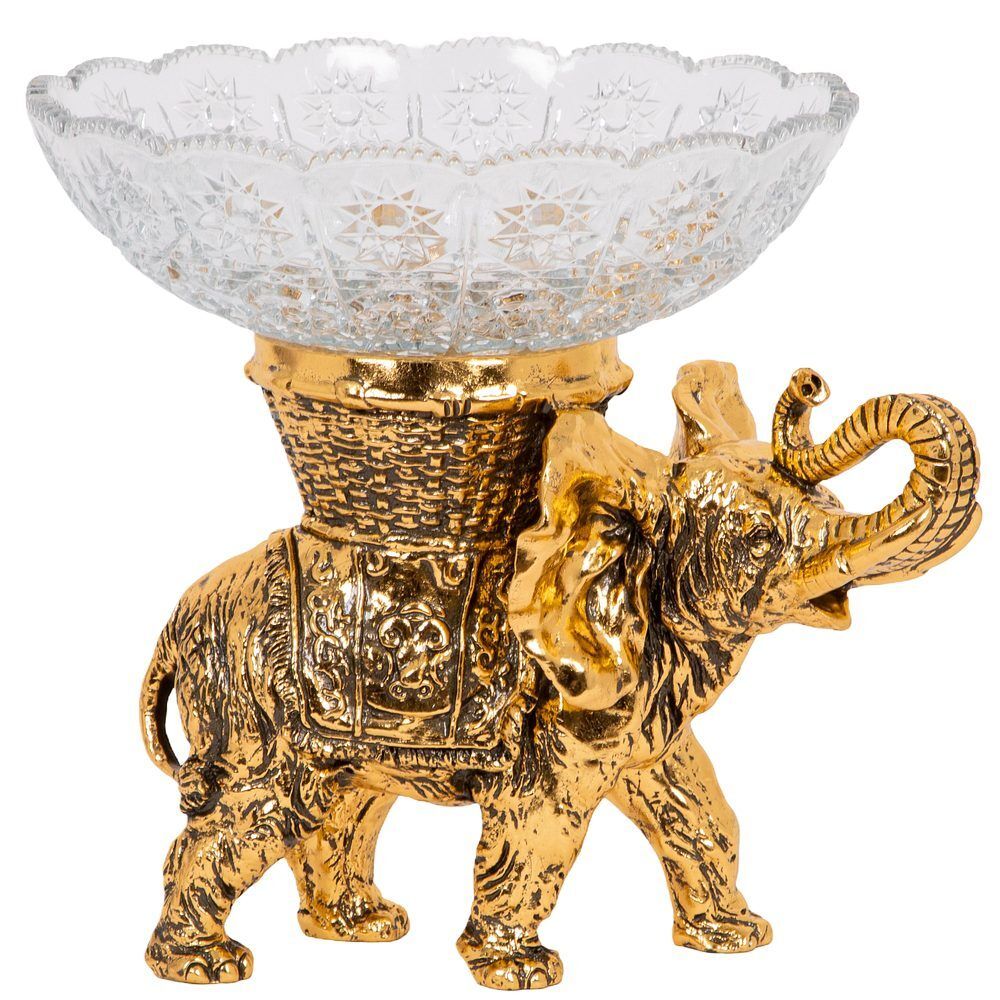 Фруктовница-конфетница Слон Джайпурарт со стеклянной чашей 7373 Бронза
